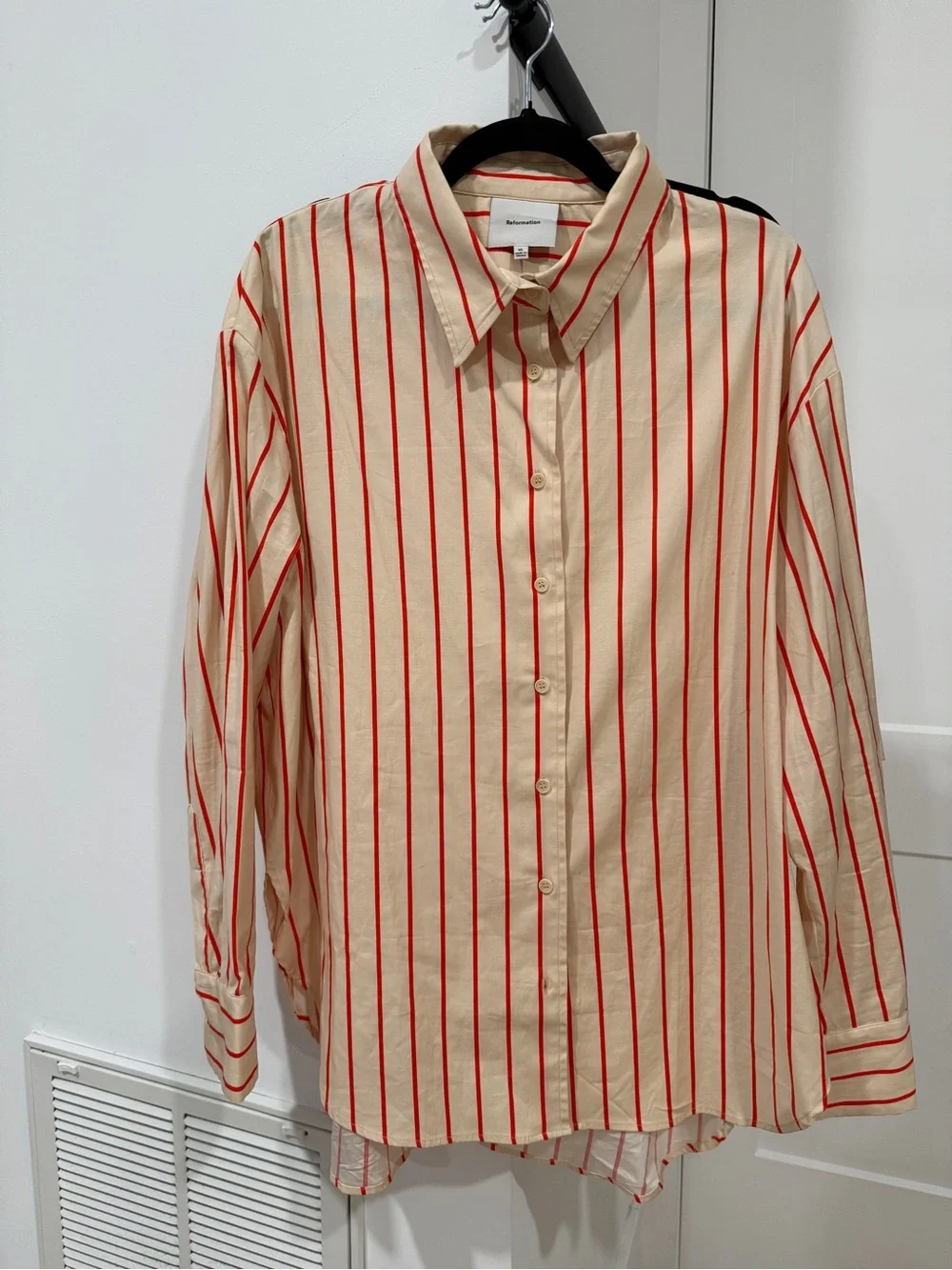 Reformation Eli Red Stripe Oversized Shirt Boxer Shorts Set XL